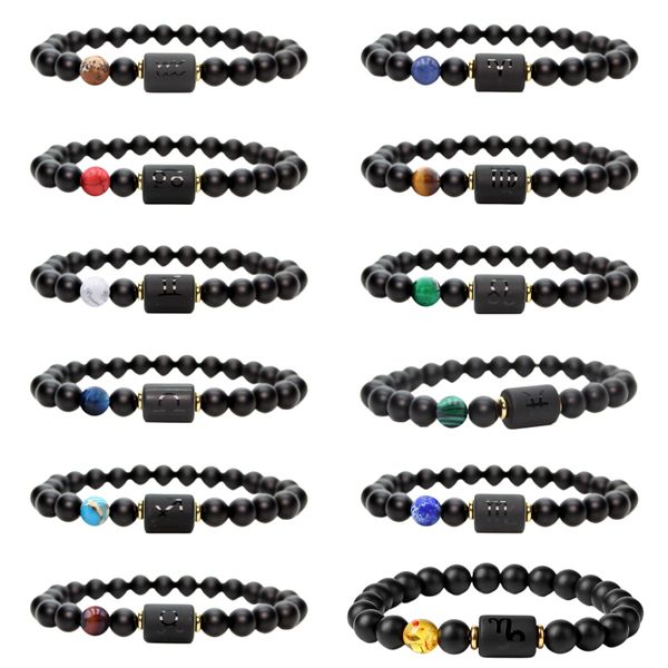 2023 Nuevo ónix negro mate de 8 mm con 7 Chakras Reiki Set Pulsera de cuentas con dije de signo de estrella