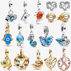 2023 nouveau 925 argent Bleu Hamsa Main Charme Pendentif Colliers Ensemble DIY fit Pandoras ME Double Lien Chaîne Collier boucles d'oreilles Collier Chaîne Designer Bijoux