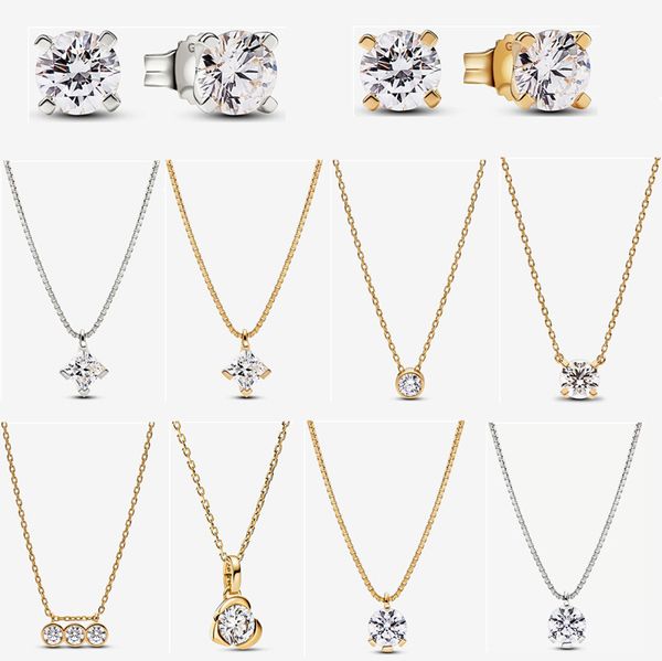 2023 NOUVEAU 925 Silver Gold Pendentif Colliers pour femmes Bijoux brillants DIY Fit Pandoras Era Bezel Triple Diamond Designer Collier de luxe Chaîne à maillons avec boîte