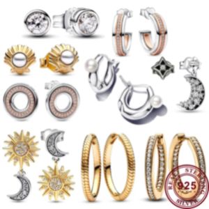 2023 nuevo anillo de plata 925 creativo con Logo de sol y luna para mujer, pendientes de perlas, regalo de alta calidad para Festival para mujer
