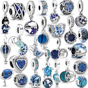 2023 Nouveau 925 Sterling Silver Mignon Petite Tortue Pendentif Charme Bleu Océan Collection Fit Original Pandora Bracelet Femmes Bijoux Cadeau