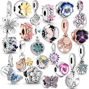 2023 Nouveau 925 Sterling Silver Trèfle À Quatre Feuilles Papillon Daisy Charme Perles Fit Original Pandora Bracelet Femmes Bijoux Cadeau DIY