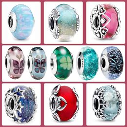 2023 Nieuwe 925 Sterling Silver Murano gekleurde glazen kralen Feer Charm Fit Pandora Bracelet Girls Fijne sieraden geschenken