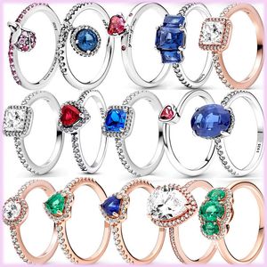 2023 Nieuwe 925 Sterling Silver Pandora Ring Shining Love Heart CZ Ring Dames verloving Geschenk Fashion sieraden Gratis levering