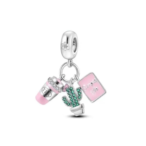 2023 Nuevo 925 Sterling Silver Pink Tea Cup Dangle Charms Love Pet Beads Fit Diy Fine Pandora Bracelet de Women Gift