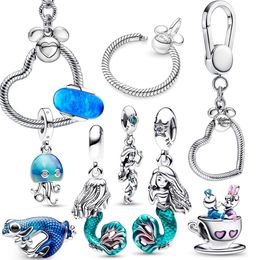 2023 Nueva llegada 925 encantos de plata esterlina Mouse Heart Key Ring DIY fit Pandora Charms Bracelet Little Mermaid Bangle para mujeres diseñador de joyas con caja