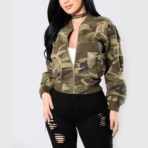 Chaquetas cortas transpirables para mujer, Top corto estampado de camuflaje personalizado, chaquetas vaqueras de sarga, pantalones vaqueros desgastados, novedad de 2023