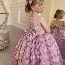 2023 Nieuwe Collectie Meisjes Roze Zoete Prinses Jurk Baby Kids Grote Boog Verjaardagsfeestje Kleding Kind Trouwjurk Tiener Retro jurk