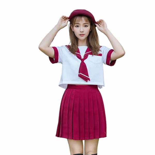 2023 Nouvelle arrivée japonaise JK définit l'uniforme scolaire des filles d'été lycée femmes nouveauté marin costumes uniformes couleur rouge q7NF #