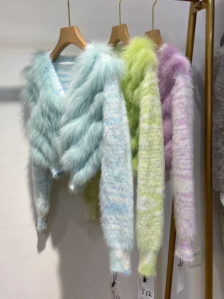 2023 NUEVA LLEGA Spring Women Blue Green Verde Fox Fur Sweater FUR REAL FUR Autumn Knitting Wear