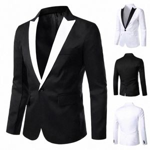 2023 Nuevo traje de llegada Trajes de un solo trasero para hombres Slim Fit Party Wedding Blazer informal Blanco y negro Diseño sólido Blazers Z6GV #