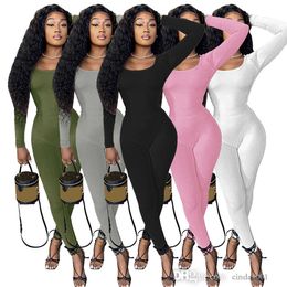 2023 NIEUWE AANKOMST Women Jumpsuits Designer onenies Solid Color Threaded Low Cut U-Neck Sexy Slim Casual Rompers