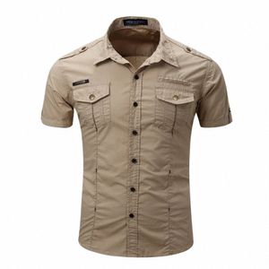 2023 Nieuwe Aankomst Heren Cargo Shirt Mannen Casual Shirt Effen Korte Mouw Cott Shirts Multi Pocket Werk Shirt Plus maat XXXL g5u6 #