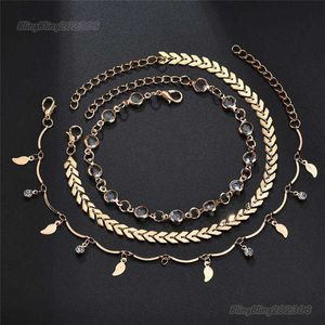 2023 NOUVELLE Flèche Feuille Gland Cheville Chaîne Or chaînes diamant Multicouche Wrap Pied Bracelet femmes Mode Bijoux Will et Sandy