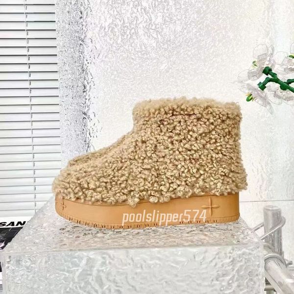 Botas de nieve cruzadas SMFK para mujer, botas de lana cálidas de felpa con plataforma, fondo plano, color marrón y blanco, Australia, invierno, 2023