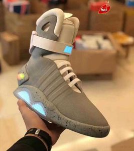 2023 Nieuwe automatische veters Air Mag Sneakers Marty McFly's Air Mags terug naar de toekomstige schoenen Led Mens Glow in the Dark Black Red Gray Boots High-Top Men met Box