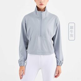 2023 nueva chaqueta deportiva gruesa de otoño e invierno para mujer, media cremallera, manga larga, bolsillo superior suelto, correr al aire libre