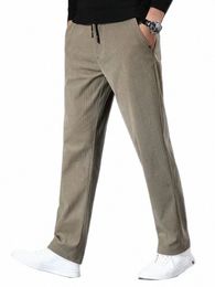 2023 Nouveau Automne Hommes Pantalons Busin Casual Bande Taille Cordon Centre Zip Corduroy Slacks Semi-Large Droit Lg Pantalon R3Ed #