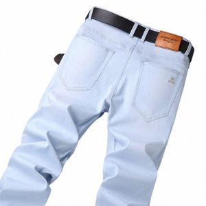 2023 Nouveau Automne Hommes Lâche Droite Stretch Jeans Fi Casual Style Classique Cott Denim Bleu Ciel Pantalon Mâle Marque Pantalon Y2BS #
