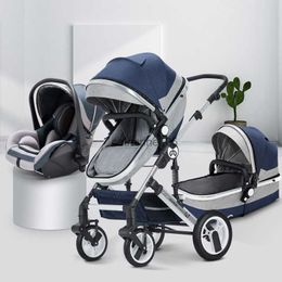 2023 NIEUWE BABY STROLLER BABY STROLLER 3 In 1 High Landscape Car Stroller met Bassinet Portable Travel Baby Carriage L230625