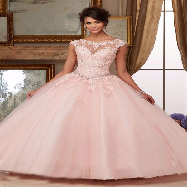 2023 nouvelle robe de bal robe de bal longue Appliques Tulle rose robe bleu ciel pour l'obtention du diplôme Quinceanera Vestidos De 15 Anos Debutante277S