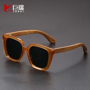 2023 Nouvelles lunettes de soleil en bambou et en bois, cadre carré de matériaux combinés à deux tons, lunettes de soleil polarisées à la mode