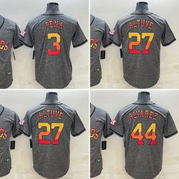 2023 Nueva camiseta de béisbol 27 José Altuve 3 Jeremy Peña 44 Yordan Alvarez Camuflaje Denim Lino Jerseys cosidos para hombre