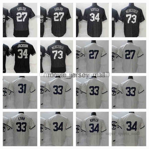 2023 Nouveaux maillots de baseball 34 Michael Kopech 31 Liam Hendriks 27 Lucas Giolito 33 Lance Lynn 73 Yermin Mercedes Hommes Femmes Jeunesse Taille S - XXXL