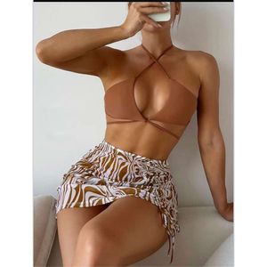 2023 Nieuw bikini sexy mesh verzamelen effen kleur split driedelig strandbadpak