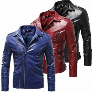 2023 Nieuwe Zwarte Mannen Winddicht Biker Leren Jas Rood Bruin Blauw Pu Jas Fi Casual Overjas Mannelijke Tops bovenkleding S-4XL 5XL T3hf #