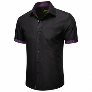 2023 Nouveau Noir Violet Solid Cott Respirant Hommes Chemises d'été à manches courtes Busin Regular Fit Blouse Tops Chemise hawaïenne e3pS #