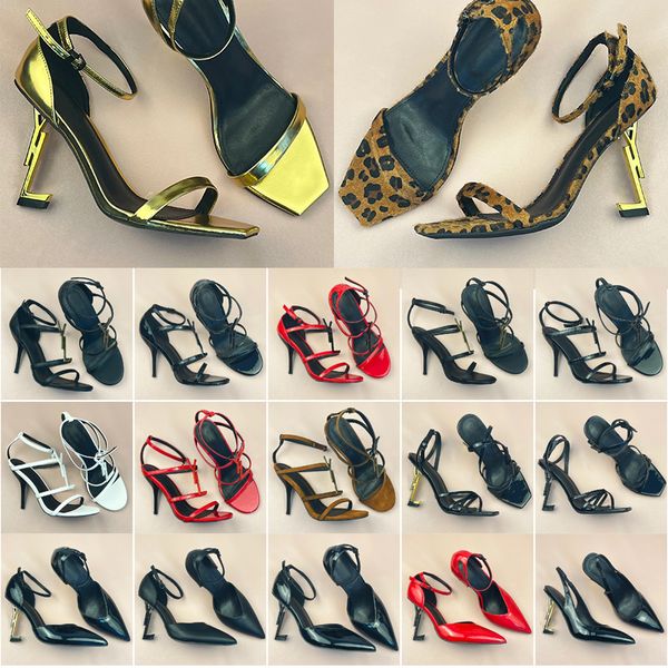 2024 Designer Femmes Chaussures de tenue de luxe Sanneaux de sandale Talons hauts Patent Cuir Gol Tiple Triple Nuede Nuede Womens Lady Sandals Party Bureau de mariage Pumps Sneaker