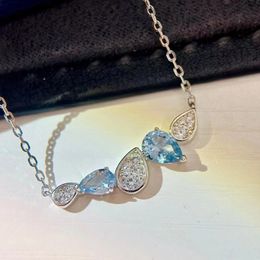 2023 Nouvelle marque de luxe Drop Designer Pendentif Colliers Femmes S925 Sterling Argent Bleu Clair Pierre Eau Diamant Cristal Élégant Collier Ras Du Cou Bijoux Cadeau