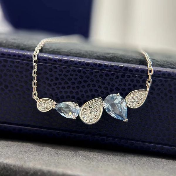 2023 Nueva marca de lujo gota diseñador collares pendientes para mujer S925 plata esterlina luz azul piedra agua diamante cristal elegante gargantilla collar joyería