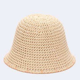 2023 여성을위한 새로운 통기성 니트 양동이 모자 여름 리넨 어부 모자 기질 양산 분지 모자 비치 모자