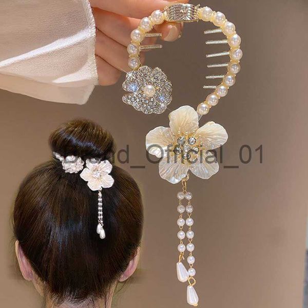 2023 Nueva Camelia Pearl Borla Horquilla Garra de pelo Titular de cola de caballo simple Clip de pelo Tiburón Horquillas Mujeres Niñas Accesorios para el cabello x0817