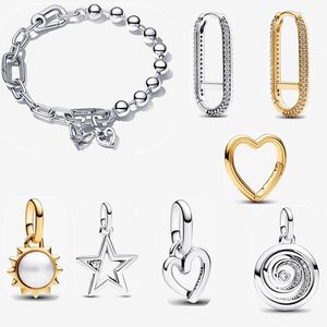 2023 Nouvelles perles de charme Bracelets pour femmes Diamants Boucle d'oreille Pendentif Designer Bijoux de fiançailles Cadeau DIY Fit Pandoras ME Sparkling Star Link Chain Bracelet Set