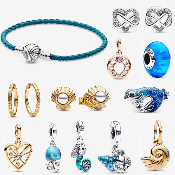 2023 Nouveaux bracelets de créateurs de charme pour femmes Bijoux de fête de fiançailles Cadeau de luxe DIY Fit Bracelet Pandoras Bleu Diamant Chaîne à maillons en argent sterling avec boîte