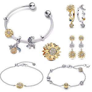 2023 Nouveau bracelet à breloques pour femmes bijoux de créateurs boucles d'oreilles soleil lune bague bracelet ouvert perles chaîne à maillons bricolage fit colliers Pandoras cadeaux de luxe de mode avec boîte