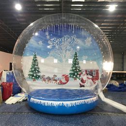 2023 Nuevo producto navideño Cabina de fotos con globo de nieve inflable La gente puede ingresar Tomar una foto Imagen de fondo personalizada Globo de nieve de tamaño humano