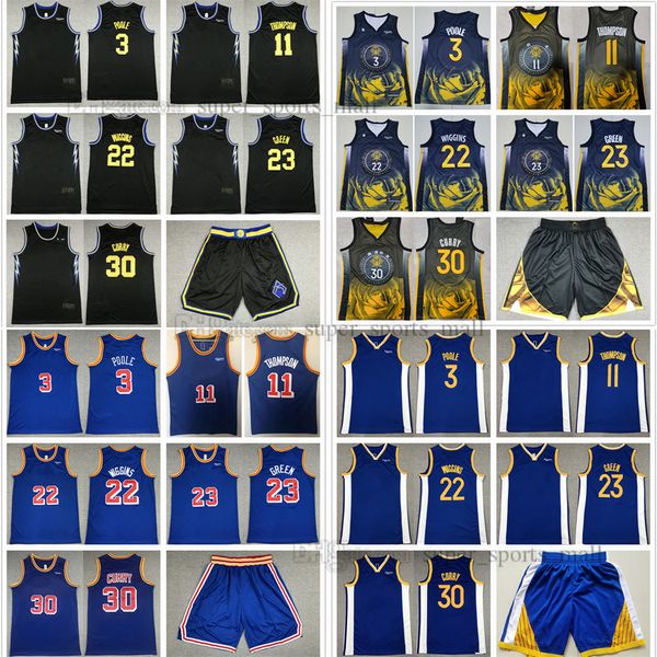 2023 New City 30 Curry Basketball Jersey 23 Draymond Stephen Green 22 Andrew 3 Poole Wiggins Klay 11 Thompson avec 6 Patch Blanc Bleu Vert Maillots cousus