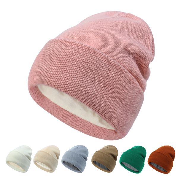2023 Nuevas mujeres clásicas de punto Beanie Hats Winter Fleece forrado Warmer Skull Caps Color sólido Daily Casual Hat 10 colores al por mayor M259X