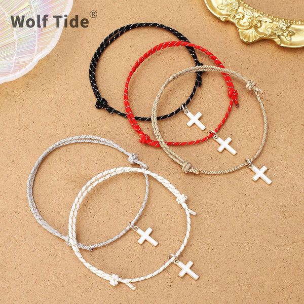 2023 Nuevo colgante cruzado tejido a mano pulsera colorida intermitente con tarjeta para mujer cuerda trenzada a mano artesanía Vsco niñas amistad joyería estética al por mayor