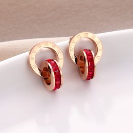 2023 nouvelles boucles d'oreilles en cristal diamant or rose mode titane acier double plaie chiffres romains boucles d'oreilles pour femmes cadeau bijoux ne se fanent jamais et ne sont pas allergiques