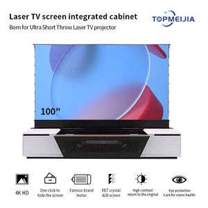 2023 NIEUW Aangepast 100 inch ALR gemotoriseerd vloerstijgend projectiescherm 4K / 8K UST laserprojector geïntegreerde kast voor 3D Home Cinema