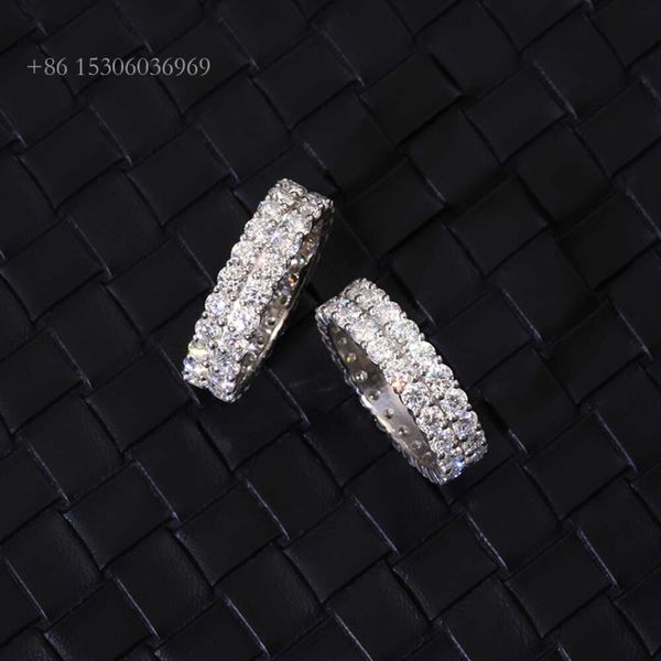 2023 Nuevo diseño de moda Iced Out joyería chapada en oro 2 filas moissanita redonda para hombres mujeres Hip Hop anillo de diamante