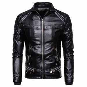 2023 Nieuwe Ontwerp Motorcycle Bomber Voeg Wol Leren Jas Mannen Herfst Turn Down Bontkraag Verwijderbare Slim Fit Mannelijke Warme pu Jassen Y0wh #