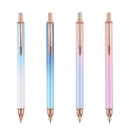 2023 nouveau design presse stylo plume rétractable couleur changeante paillettes or rose métal plume fine clic stylos plume avec étui en plastique protégé