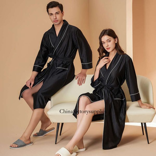 Peignoir en Satin de soie pour hommes et femmes, nouvelle collection printemps été 2023, belle robe de chambre à rayures, vêtements de maison