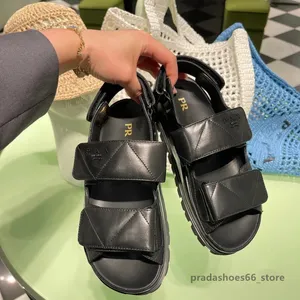 Milan 2023 New Summer Women's Sandal Prad Fashion Magic Tape Women Luxury designer Slipper Casual Beach Shoes Double Buckle Anti-slip Slides